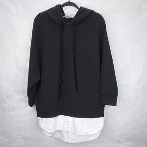 Zara Trafaluc Hooded Sweatshirt Womens XS Black Top White Cotton Shirt Underlay